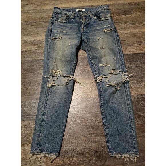 Moussy Vintage Distressed Destroyed Straight Leg Jeans Sz 25 Button Fly (B2 - Picture 1 of 10